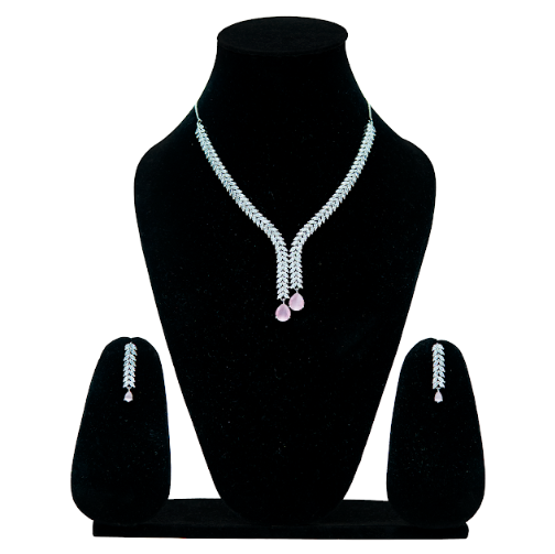 Elegant Pink Stone Necklace with Matching Earrings